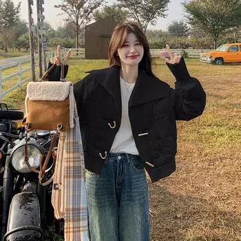 FASHION knitted lapel down jacket women s short 2024 winter new models new foreign style thickened warm white duck down jacket Clothes S