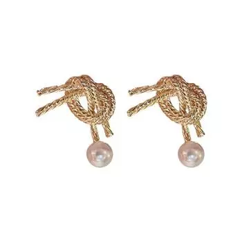 Fashion Knot Pearl Pendant Earrings Sweet Silver Needle Earrings Womem