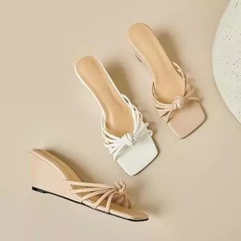 мода Узловатый стиль Французский ретро тонкий каблук сандалии плетеная сумка средний каблук квадратный носок открытый носок вырез Art женские сандалии 34 абрикосовый