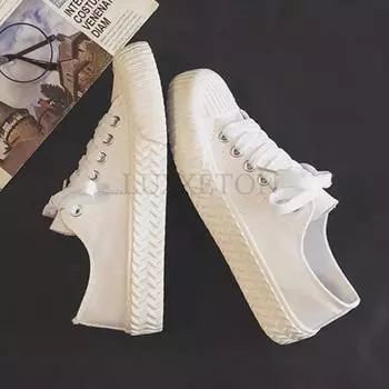 fashion Korean Canvas Shoes Woman Fashion Sneakers Low Cut Lace-up Zapatos De Mujer High Quality Casual Flats Shoes Woman 35 бежевый