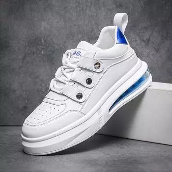 Fashion Korean style men fashion white sports shoes original leather flats shoe air cushion platform sneakers designer footwear 6.5 синий