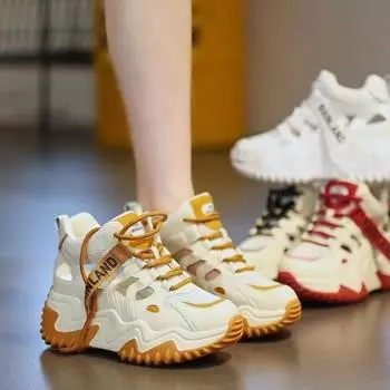 Fashion Korean version new high top hollow breathable casual shoes for women 2024 new height increasing student running shoes sneakers 35 белый