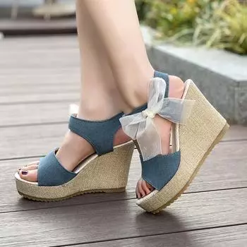 мода кружева досуг женщины танкетка каблук женская обувь 2024 летние сандалии вечеринка платформа высокие каблуки обувь женщина 35 чёрный