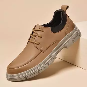 Fashion Lace-Up Business Flats 2024 New Driving Shoes Breathable Men s Flats Shoes Genuine Leather Oxfords Male Outdoor Shoes 37 чёрный