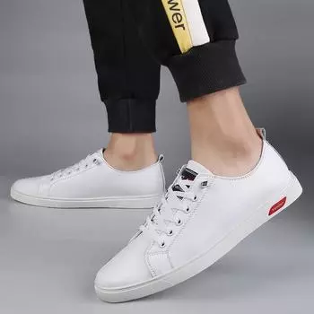 Fashion Lace-Up Light Comfortable Flats Outdoor Walk Sneakers Daily Commute Skate Footwear Men Fashion Genuine Leather Walking Shoes 37 белый