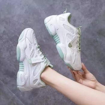 Fashion Ladies chunky platform sneakers mesh designer lace up casual shoes ladies white vulcanized shoes basket women comfortable 36 серый