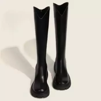 Fashion Ladies Knee High Shaft Shoes Black Round Toe Women s Long Boots Middle Heel Leather Designer Luxury Large Size Warm Quality Boot 35
