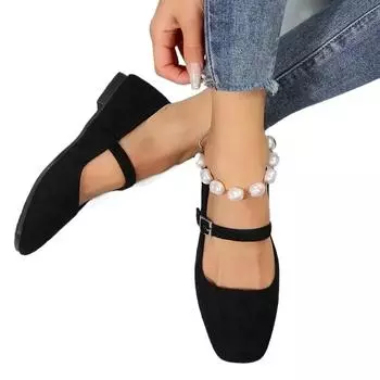 Fashion Ladies Lace Up Buckle Footwear Casual Square Toe Shoes Flat Bottom Ground Soft Lightweight Large Size Casual Shoes Sapatos 35 чёрный