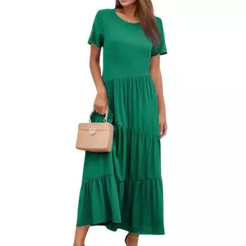 Fashion Ladies Loose Casual Summer Sexy Sleeveless Printed Sleeveless Backless Beach Dress S темно-синий