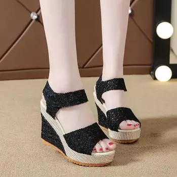Fashion Ladies new fish mouth shoes Fashion Wedges Mesh Sandals Women Peep Toe Platform High Heel Sandals Sexy Dress Women Sandalias 35 бежевый