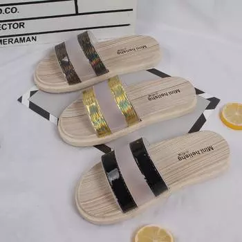 Fashion Ladies New Slippers Summer Daily Fashion Casual Flat-bottomed Beach Sandals and Slippers for Indoor and Outdoor Wear 36 серебряный