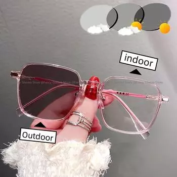 Модные женские фотохромные очки, роскошные очки для чтения в квадратной оправе для женщин, унисекс, меняющие цвет солнцезащитные очки для пресбиопии 1.0