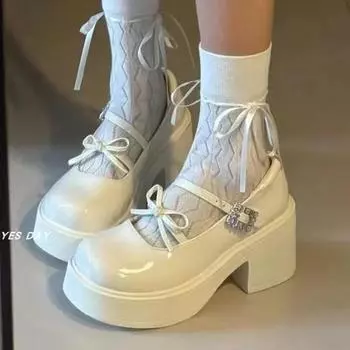 Модные женские туфли 2024 года, брендовые туфли с пряжкой и ремешком, женские туфли на высоком каблуке, модные туфли-бабочки для офиса и карьеры, новые туфли Мэри Джейн с круглым носком 35 бежевый