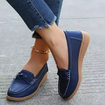 fashion Ladies Shoes 2024 Brand Loafers Women s High Heels Fashion Slip-on Office and Career Hot Sale Round Toe Plus Size Flat Low Heels 35 чёрный