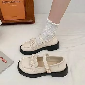 Fashion Ladies Shoes 2024 Buckle Strap Women s Pumps Outdoor Casual Pumps Women Heart-Shaped Bow Tie Round Toe Low Heel Female Shoes 35 покинуть белый