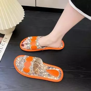 Модная женская обувь 2024 года, высококачественные базовые женские тапочки, модные повседневные тапочки с принтом, женские хиты продаж, тапочки на плоской подошве с открытым носком 35 синий