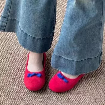 fashion Ladies Shoes 2024 High Quality Shallow Women s Flats Fashion Solid Plus Size Bean Flat Shoes Hot Sale Round Toe Flat Low Heels 42 красный