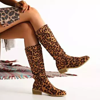 Fashion Ladies Shoes 2024 High Quality Slip-on Women s Boots Fashion Leopard Print Modern Boots Women New Plus Size Knee-High Boots 36 цветной печати леопарда