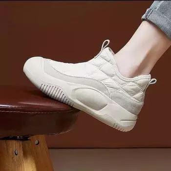 Fashion Ladies Shoes 2024 Hot Sale Ankle Women s Boots Fashion Round Toe Casual Boots Women Winter Plus Velvet Keep Warm Shoes for Women 35 бежевый