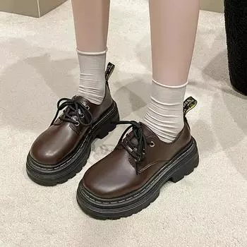 Fashion Ladies Shoes 2024 Hot Sale Loafers Women s High Heels Fashion Office & Career Pumps Women Round Toe Med Heel Lace Up Shoes Women 35 чёрный