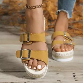 Fashion Ladies Shoes 2024 Hot Sale Plus Size Women s Slippers Fashion Metal Decoration Casual Slippers Women New Peep Toe Flat Slippers 36 жёлтый
