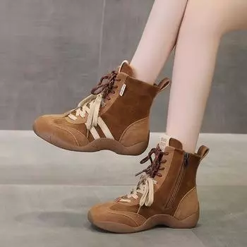 Fashion Ladies Shoes 2024 Hot Sale Side Zipper Women s Boots Fashion Color Matching Casual Boots Women New Front Lace-up Shoes for Women 35 серый