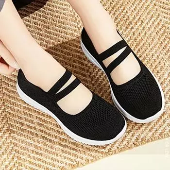 fashion Ladies Shoes 2024 New Elastic Band Women s Vulcanize Shoes Autumn Breathable Mesh Solid Solft Sole Light Casual Walking Shoes 36 чёрный