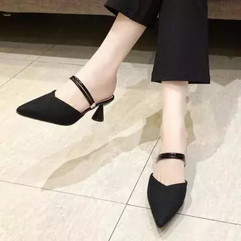 Распродажа модной женской обуви 2024 года, модные осенние женские тапочки с закрытым носком из прочной эластичной ткани, профессиональная рабочая обувь для поездок на работу и обратно, женская 34 покинуть белый