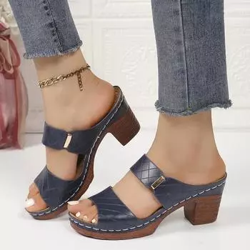 Распродажа модной женской обуви 2024 года, высококачественные женские тапочки с открытым носком, летние римские однотонные повседневные туфли на толстом каблуке больших размеров 36 чёрный