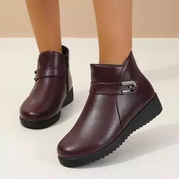 fashion Ladies Shoes on Sale 2024 New Side Zip Women s Boots Winter Round Toe Plush Fleece for Warmth Short Barrel Low Heels Boots 36 чёрный
