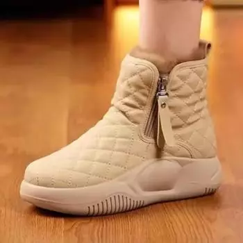 Распродажа модной женской обуви 2024 года, женские ботинки с боковой молнией, зимние ботинки с круглым носком, плюшевый флис для тепла, однотонные короткие зимние ботинки на платформе 35 чёрный