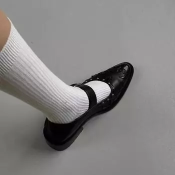 fashion Ladies Shoes on Sale Fashion Buckle Women s Flats Autumn Pointed Toe Solid Solft Leather Casual Square Root Office Ladies Shoes 35 чёрный