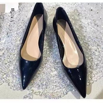 Fashion Ladies Shoes on Sale Slip on Women s Flats Autumn Pointed Toe Simple Solid Profession Low-heeled Shallow Office Ladies Shoes 35 чёрный