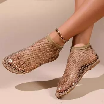 Fashion Ladies Shoes Slip-on Hollow Women s Modern Sandals Summer Breathable Round Toe Solid Flat Sandals 36 золотой
