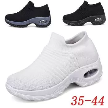 Fashion Ladies Sneakers Casual Shoes Mesh Round Shap Air Cushion Color Matching Breathable Non Slip Women Flat Large Size 44 35 серый