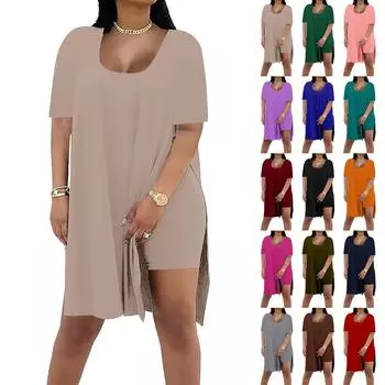 Fashion Ladies Summer Solid Color Loose Short-sleeved Pants Two-piece Suit L