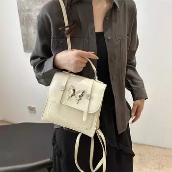 Fashion large-capacity backpack women s 2024 summer new casual shoulder handbag butterfly texture commuter oblique span bag чёрный