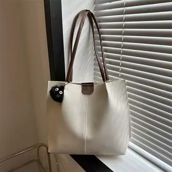 Fashion large-capacity bag women s 2024 autumn new trendy retro casual solid color simple portable underarm shoulder bag белый