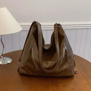 Fashion large-capacity bag women s autumn and winter new shoulder bag design sense commuter messenger bag backpack коричневый