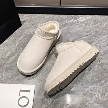 Fashion Large Size Women s Boots Snow Boots Women 2024 New Fashion Winter Low-tube Warmth Women s Cotton Shoes Women s Short Boots Women 35 бежевый