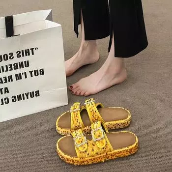 Fashion Large Size Women s Shoes Sequin Sandals Anti-slip Wear-resistant Flip-flops Thick Soles Double Buckle Lazy Beach Shoes 36 зелёный