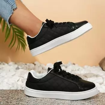 fashion Large Size Women Sneakers Breathable Students Casual Walking Shoes Girl Flat Mesh White Vulcanize Shoe Woman Lace-up Sport Shoes 36 чёрный