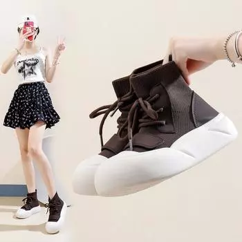 Fashion Latest Spring/Autumn Classic Women s Shoes Soft soled Comfortable Running Sneakers High Top Lace Versatile Casual Shoes sneakers 35 бежевый