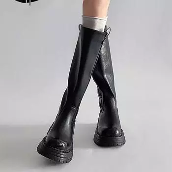 Fashion Lazy Wind But Knee Boots Women s 2024 Autumn New Small Thick Bottom Elastic Skinny Fashion Boots Tide 35 чёрный