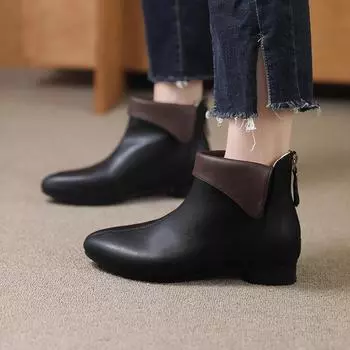 Модные кожаные ботильоны женские на толстом каблуке с застежкой-молнией и острым носком на осень-зиму женские туфли на мягкой подошве короткие ботинки для поездок на работу 35 бежевый