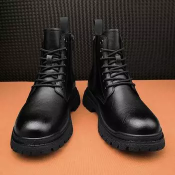 Fashion Leather Boots Men s High-top British Style Ins Middle-top Tide Shoes Spring Autumn Black Winter Side Zipper Men s Boots 38