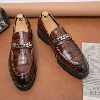 Fashion Leather Elegantes Men s Business Shoes New Platform Casual Shoes Men Handmade Mens Slip on Shoes Classic Men Shoes Dress Shoes 38 чёрный