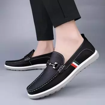 Fashion Leather Fashion Casual Shoes Men 2024 New Arrival Mens Non-Slip Loafers All-match Mens Slip on Footwear Bureau Lightweight Flats 38 белый