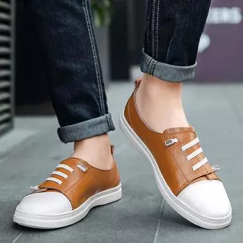 Fashion Leather Fashion Walking Shoes Men Hot Sale Mens Slip on Shoes All-match Male Comfortable Loafers Classic Male Outdoor Footwear 37 белый