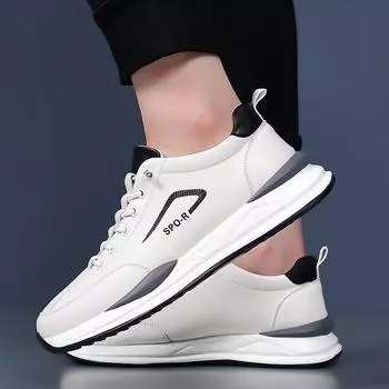 Модные кожаные мужские туфли на плоской подошве для отдыха на открытом воздухе, брендовая мужская повседневная обувь, универсальная мужская обувь для путешествий и прогулок, стильная мужская обувь на шнуровке из вулканизированной стали 38 белый